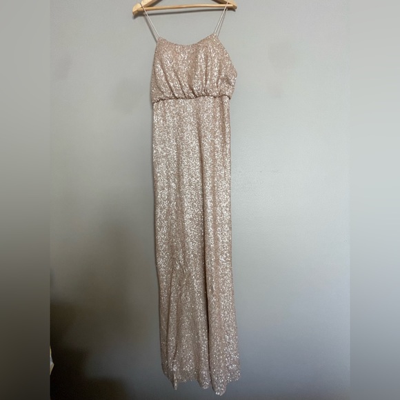 Sorrella Vita size 12 champagne colored sequin floor length gown - Picture 2 of 12